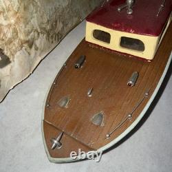 Vtg 1950s-60s Battery Operated Wooden Boat 18 Long IMP Motor Parts Repair Box