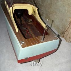 Vtg 1950s-60s Battery Operated Wooden Boat 18 Long IMP Motor Parts Repair Box