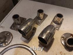Vtg Boat Deck Cabin Parts Chrome Railing Mounts Hatch Handles Thumb Screws Perko