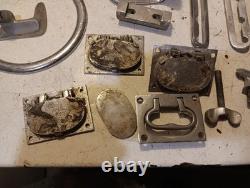Vtg Boat Deck Cabin Parts Chrome Railing Mounts Hatch Handles Thumb Screws Perko