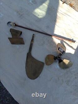 Vtg Chris Craft Wooden Boat Parts. Propellers, Strut, Rudder, Hook 60's Super Sport