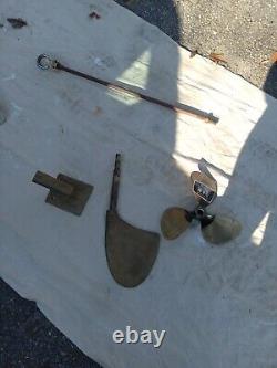 Vtg Chris Craft Wooden Boat Parts. Propellers, Strut, Rudder, Hook 60's Super Sport