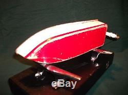 Vtg Fleet line toy boat, out board motor wooden hull Pond parts electric Classic