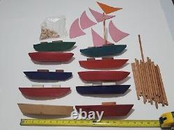 Vtg Handmade Painted Wooden Model Sailboat Craft Hobby Parts Lot 10 Boat Hulls