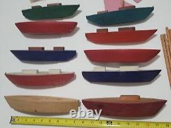 Vtg Handmade Painted Wooden Model Sailboat Craft Hobby Parts Lot 10 Boat Hulls