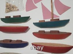 Vtg Handmade Painted Wooden Model Sailboat Craft Hobby Parts Lot 10 Boat Hulls