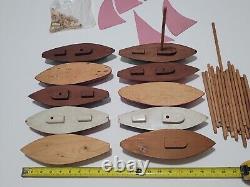 Vtg Handmade Painted Wooden Model Sailboat Craft Hobby Parts Lot 10 Boat Hulls