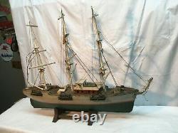 Vtg Nautical lg Model Boat Green White Hand Made in 31in long in Parts Repair