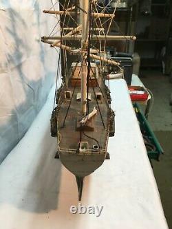 Vtg Nautical lg Model Boat Green White Hand Made in 31in long in Parts Repair