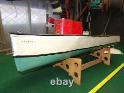 Vtg Speed Boat Batt Op Wood Vinyl Bottom Runaway IV For Parts Or repair SEE DESC