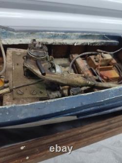 Vtg Wooden RC Boat Handmade Wood Kit Water Cooled Ueda 15 Glow Motor Yacht Parts